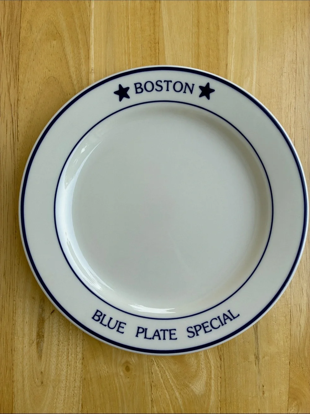 2 Boston Blue Plate Special Ceramic Dinner Plate - White with Navy Blue Trim